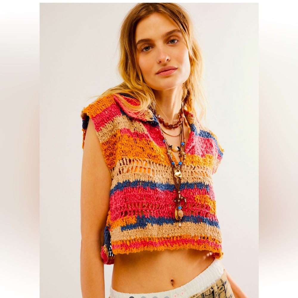 NWT-FREE PEOPLE Morgan Crochet Polo